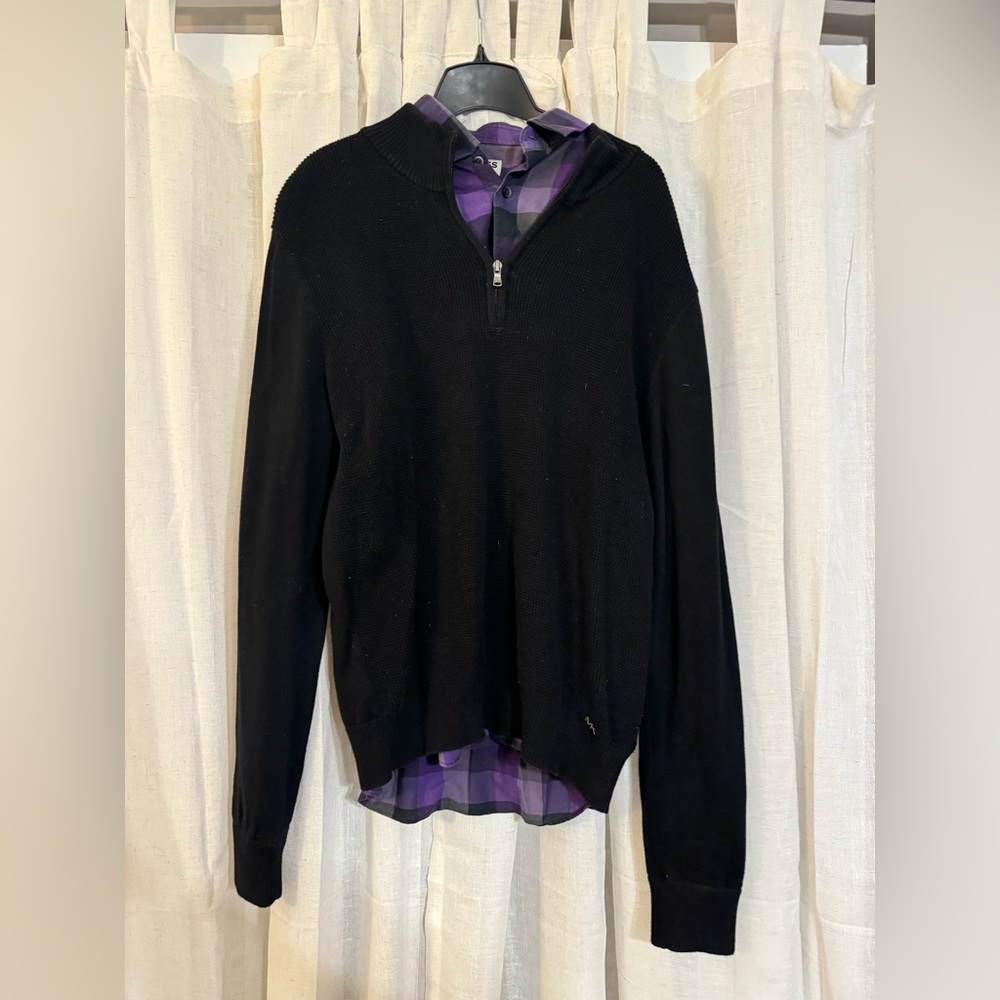 Purple and black express dress shirt with Michael kohls black sweater